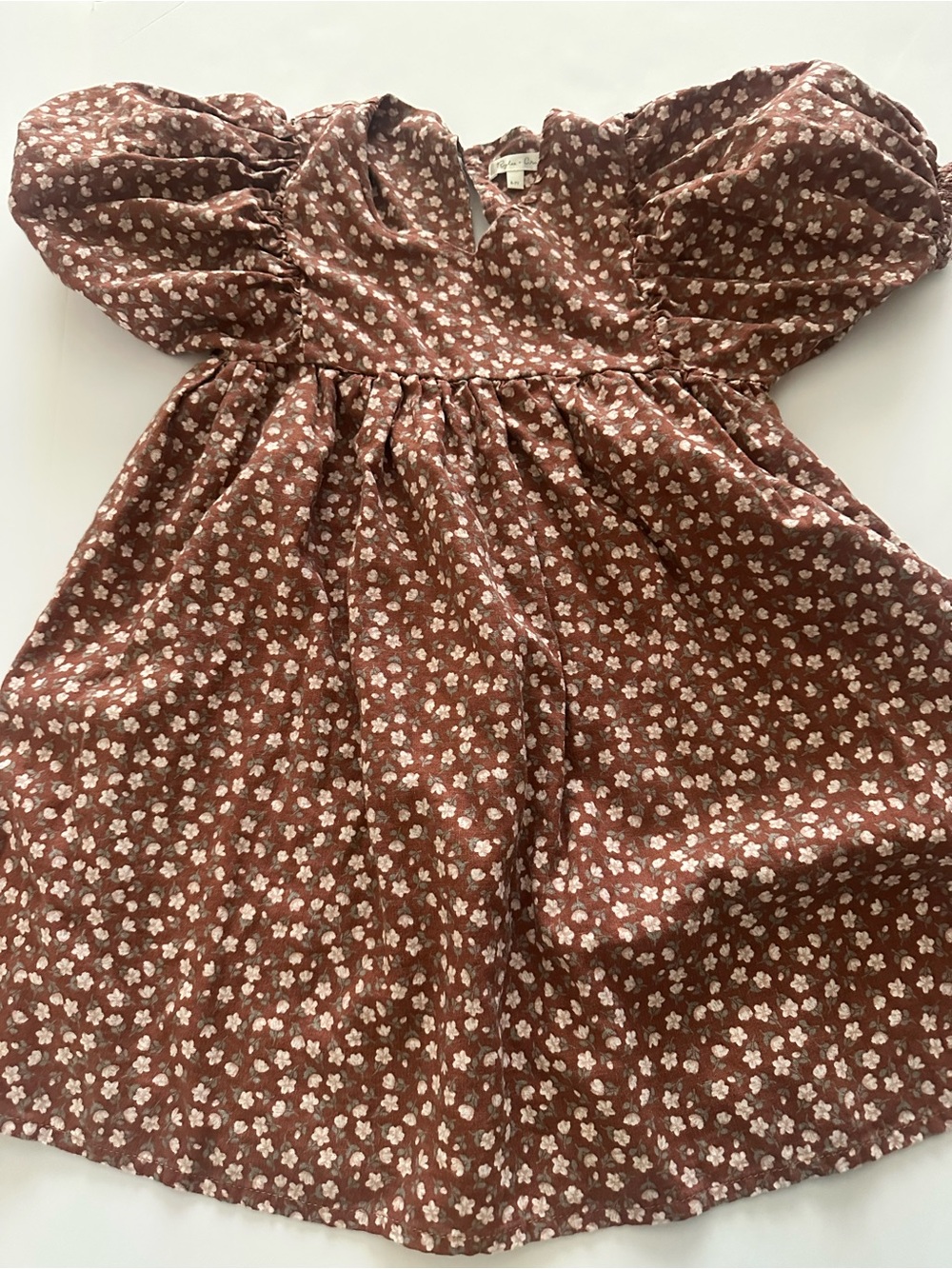 Rylee + Cru Rust Floral Puff-Sleeve Dress